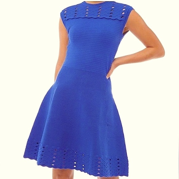 Ted Baker Zaralia Fit & Flare Knit Skater Dress Royal Blue with Cut Outs size 2 - Picture 1 of 12